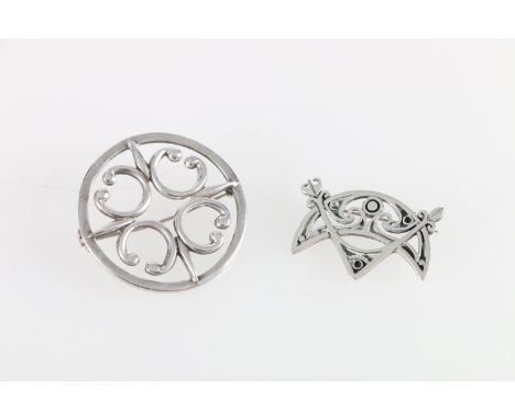 A Scottish silver compass and crescent brooch by Alastair Norman Grant (of Dust Jewellery Lundin Links), Edinburgh 1987, and 