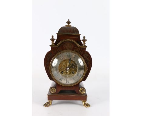 An antique Hamilton and Inches of Edinburgh rosewood and metal inlaid mantle clock, with gilded engraved dial, Roman numeral 