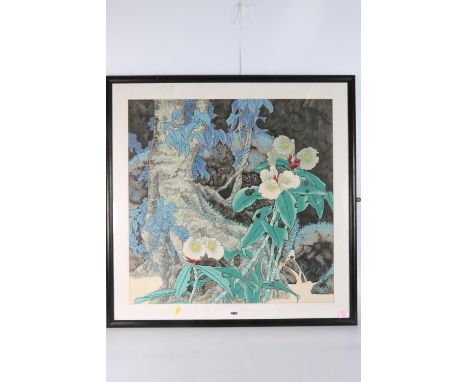 Chinese Modern Elaborate School Clear Spring Flowing over a Rock Watercolour, Signed and seal mark 67cm x 67cm  Appears in go