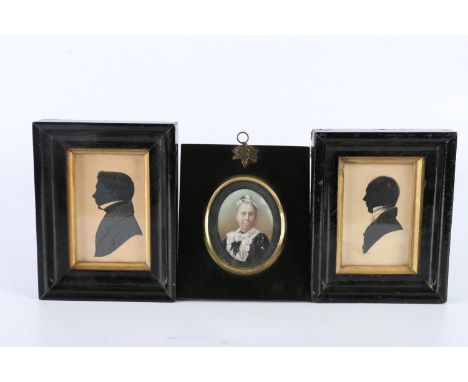 Portrait miniature depicting an elderly women, perhaps Victorian, 6cm x 4.5cm within ebonised frame 12.5cm x 10.5cm and two f