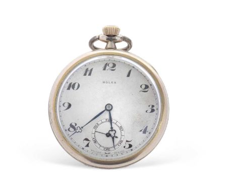 A Rolex gold plated open face pocket watch, rolled gold Rolex stamped case, crown wound 15 jewel movement, Arabic numeral hou