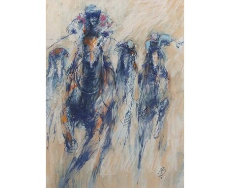 Alasdair Banks (British, contemporary),"Swoop", mixed media, initialed, 30x41cm, framed and glazed