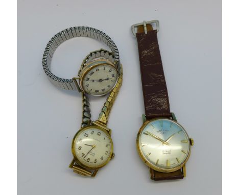A 9ct gold Rotary wristwatch, two lady's Everite and Buren wristwatches