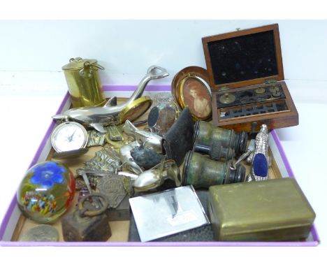 A compass, pin cushion, opera glasses, etc.