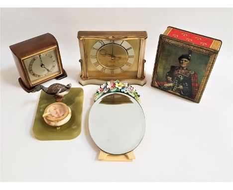 MIXED LOT OF COLLECTABLESincluding an Elliott walnut cased mantle clock, an alabaster and gilt metal Smiths mantle clock, an 