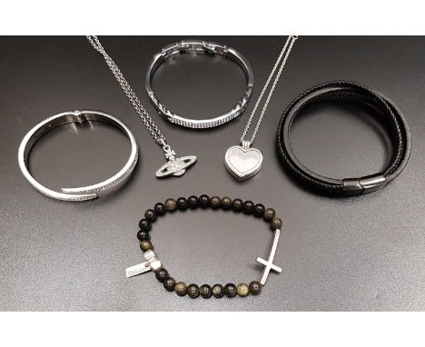 GOOD SELECTION OF FASHION JEWELLERYcomprising a Mont Blanc multi strand leather bracelet, a Michael Kors pave sel hinged bang