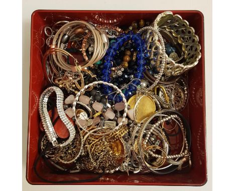 SELECTION OF COSTUME JEWELLERYincluding pendants on chains, bangles, bracelets, earrings, cufflinks, etc., 1 box 
