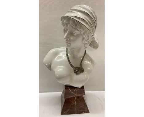 A large modern ceramic blanc de chine style bust of a lady.  Approx. 56cm tall.