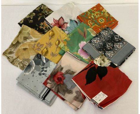 10 vintage floral design scarves, some with original tags.  