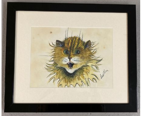 Louis Wain, pen ink and watercolour picture of a cat, signed to lower right. Recently reframed. Frame size approx. 32cm x 38c