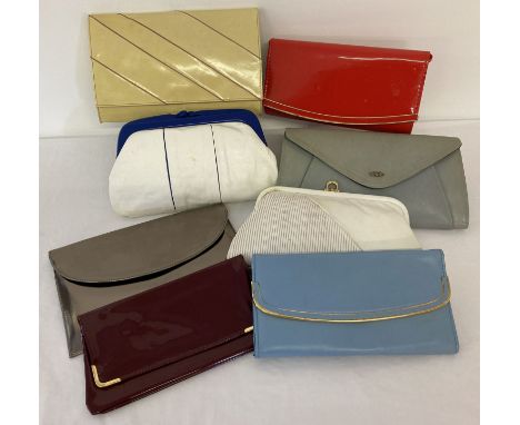 8 vintage ladies clutch bags, to include leather examples. Labels to include Clarks, Shilton and Salisburys. 