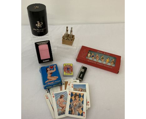 A small collection of smoking and breweriana items. Comprising: John Player Special cigarette canister, boxed Zippo lighter, 