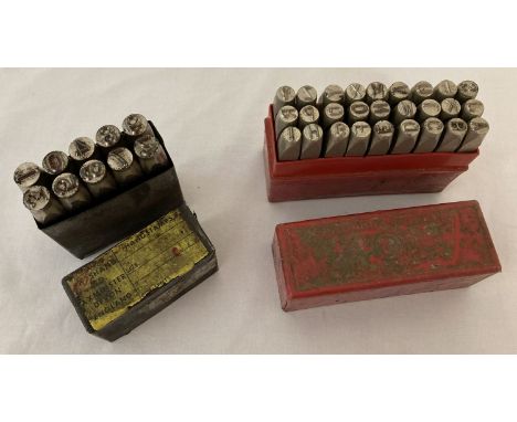2 vintage cased sets of metal marking punches; one with letters and one with numbers.  