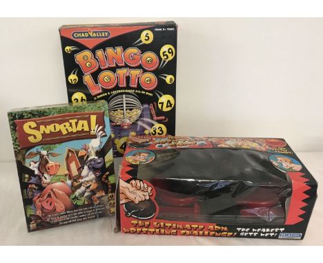 3 boxed family games. Chad valley Bingo lotto &amp; Snorta by Mattel. Together with Ultimate Arm Wrestling Challenge water ga