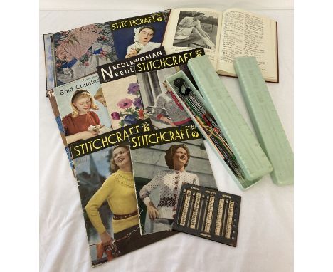A quantity of vintage "Stitchcraft" Magazines, dating from the 1940's. Together with other booklets, vintage knitting needle 