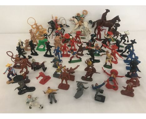 A collection of 64 plastic Cowboy, Indian and Mexican bandit figures. To include examples by Timpo, Lone Star, Crescent, Tim-