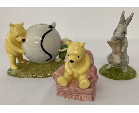 3 Royal Doulton ceramic Winnie-the-Pooh figurines. Comprising: Rabbit Reads the Plan WP23 from the Classic Pooh Collection, W