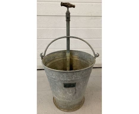 A vintage "Musto" galvanised stirrup pump bucket by W.T.French &amp; Sons, Birmingham.  Total height approx. 72cm.