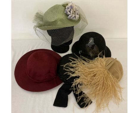 5 vintage ladies hats, to include Astrakhan, Bermona Trend &amp; County Clothes of Cheltenham.  