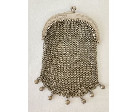 A small vintage French silver frame metal mesh purse. Stamped with Mercury mark and makers marks.  Approx. 8.5 x 5.5cm.