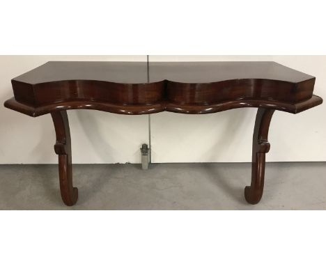 A Victorian Mahogany wall mountable table/shelf with shaped front and turned supports.  Approx. 66.5cm wide x 46cm tall.