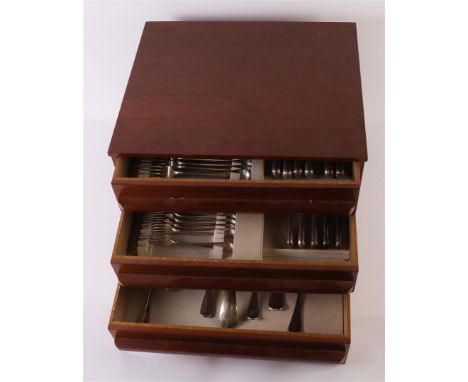 A silver-plated Keltum cutlery in cassette, 20th century.