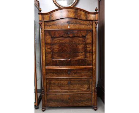 A secrétaire à abbatant, Germany, 4th quarter 19th century. mahogany glued, drawer in the frieze with button fittings, straig