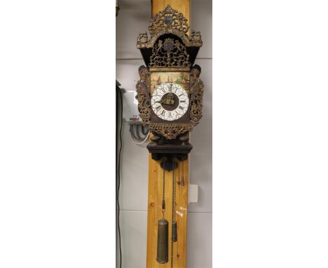 A Frisian chair clock, Friesland, 2nd half of the 19th century. Polychrome decorated wooden chair with cut-out mermaids as ch