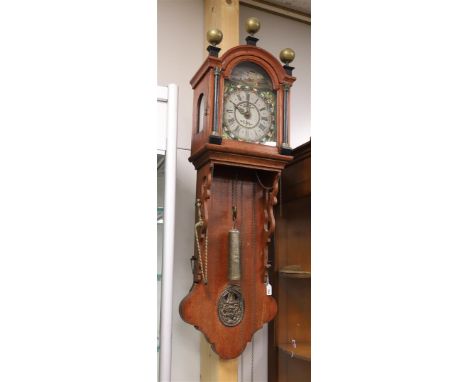 A small model 'quarter model' tail clock, Friesland, mid 19th century. Oak madder case, curved profile hood with crowning of 