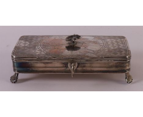 A second grade 835/1000 rectangular silver tobacco box, converted into a spoon box, dated 1833 on the reverse, 268.7 grams.