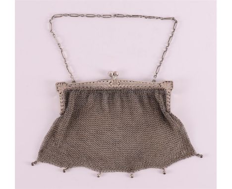 A 3rd grade 800/1000 silver bag bracket on chain mail, Germany, 1st half 20th century, 176 grams, width 15.6 x h 13 cm