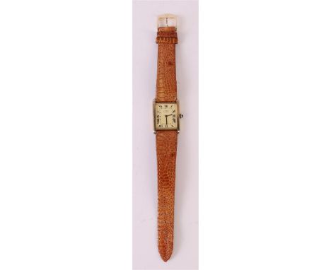 A Cartier Tank wristwatch, first grade 925/1000 silver/plaque or, with leather strap, case 23.5/30.2 mm.