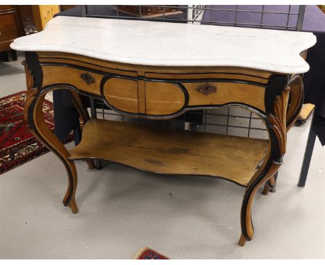 A contoured console table with white marble top, Holland, Willem III, 19th century. Mahogany, contoured white marble top, und