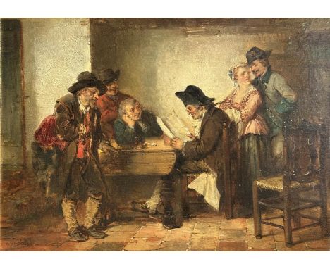 Kate ten, Herman Frederik Carel (The Hague 1822-1891) "At the notary", signed in full lower left, oil paint/panel, h 17 x w 2