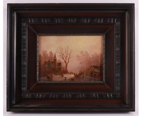 Visser, Pier (Amsterdam 1916) "Winter landscape with ice fun", after an old master, signed in full right, oil paint/panel, h1
