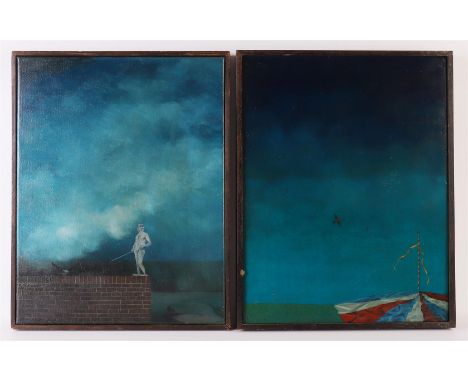 Breuker, Dirk (Schingen 1948) "A Demain sur le Lune" + "The magpie", signed in full .r and verso, oil paint/panel, h 35 x w 4