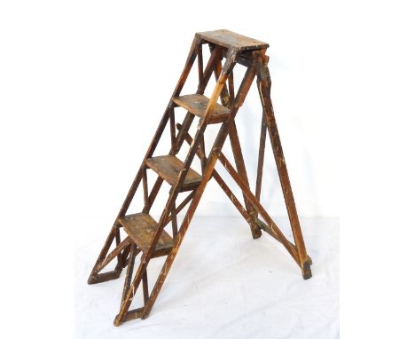 SET OF VINTAGE PINE FOLDING STEP LADDERS103cm high