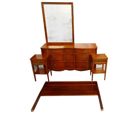 ANDREW MALCOLM MAHOGANY BEDROOM SUITEcomprising a panelled double headboard, a large double bow front mirror back dressing ch