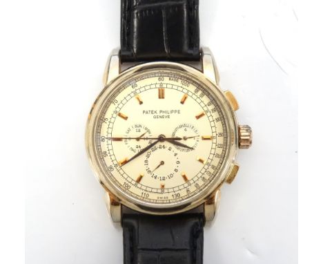 GENTLEMAN'S REPLICA PATEK PHILIPPE WRISTWATCHthe cream dial with subsidiary dials, the backplate numbered '58152' with glazed