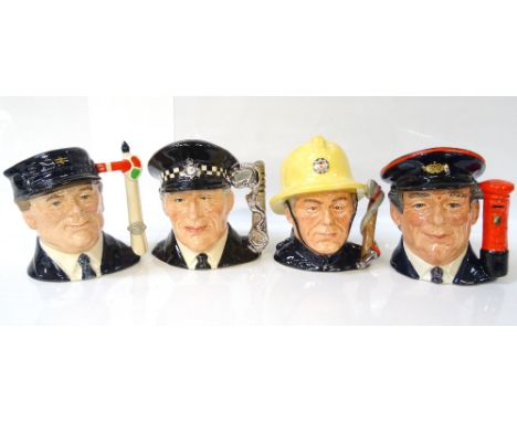 FOUR ROYAL DOULTON JOURNEY THROUGH BRITAIN CHARACTER JUGScomprising The Policeman D6852, The Fireman D6839, The Postman D6801