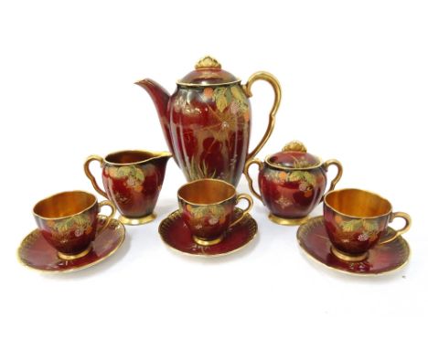 CARLTON WARE ROUGE ROYALE SPIDER WEB PATTERN COFFEE SET
comprising six coffee cans and saucers, a twin handled and lidded sug