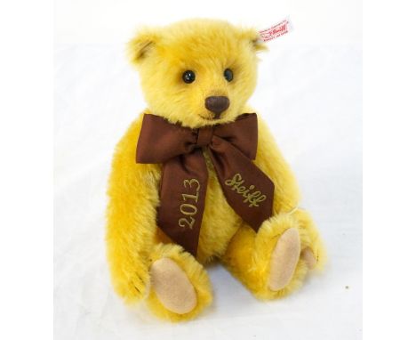 STEIFF QVC YEAR BEAR 2013 TEDDY BEARthe jointed bear with brown bow, limited edition 13 of 1500, 26cm high