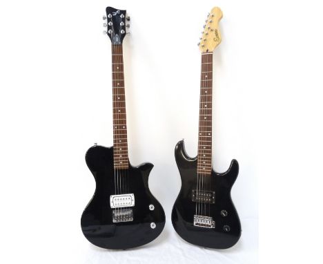 'ENCORE' ELECTRIC GUITARwith a black gloss body, volume and tone controls, together with a 'First Act' electric guitar ME537 