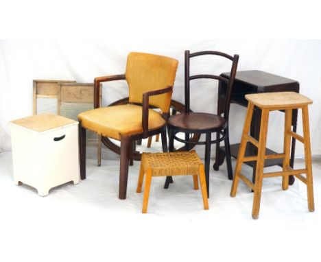 COLLECTION OF VINTAGE FURNISHINGScomprising a rexine covered elbow chair; oak side table with undertier; oak framed oval beve