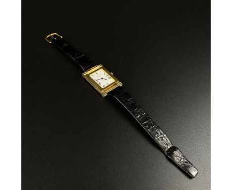 A .925 silver Bueche Girod gentleman's watch having a square enamelled face bearing Roman numerals in a gold plated surround 