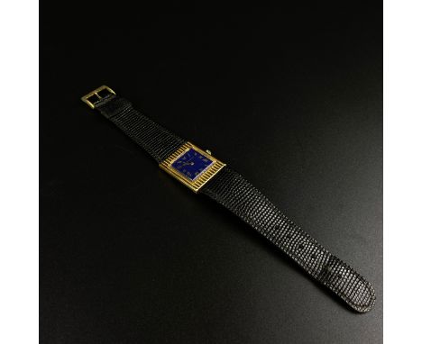 A hallmarked gold gentleman's Bueche Girod watch, the royal blue enamelled face bearing gilt Roman numerals in a square reede