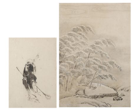 ANONYMOUS, KANO SCHOOL EDO PERIOD, 18TH OR 19TH CENTURY A Japanese painting in ink and colour on paper depicting a farmer in 