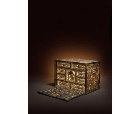 AN EARLY JAPANESE NAMBAN CABINET FOR THE EXPORT MARKET MOMOYAMA PERIOD, C.1580-1620 Of rectangular form and with a hinged fal