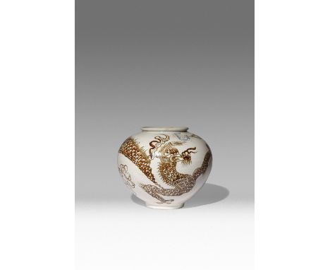 A LARGE KOREAN IRON-PAINTED DRAGON JAR JOSEON OR LATER, 19TH OR 20TH CENTURY Of compressed ovoid form, raised on a short foot
