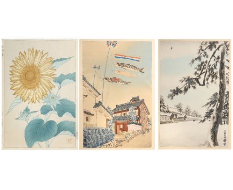 KAWARAZAKI SHODO (1889-1973) KOTOZUKA EIICHI (1906-79) SHOWA ERA, C.1950 Three Japanese woodblock prints, the first by Shodo 